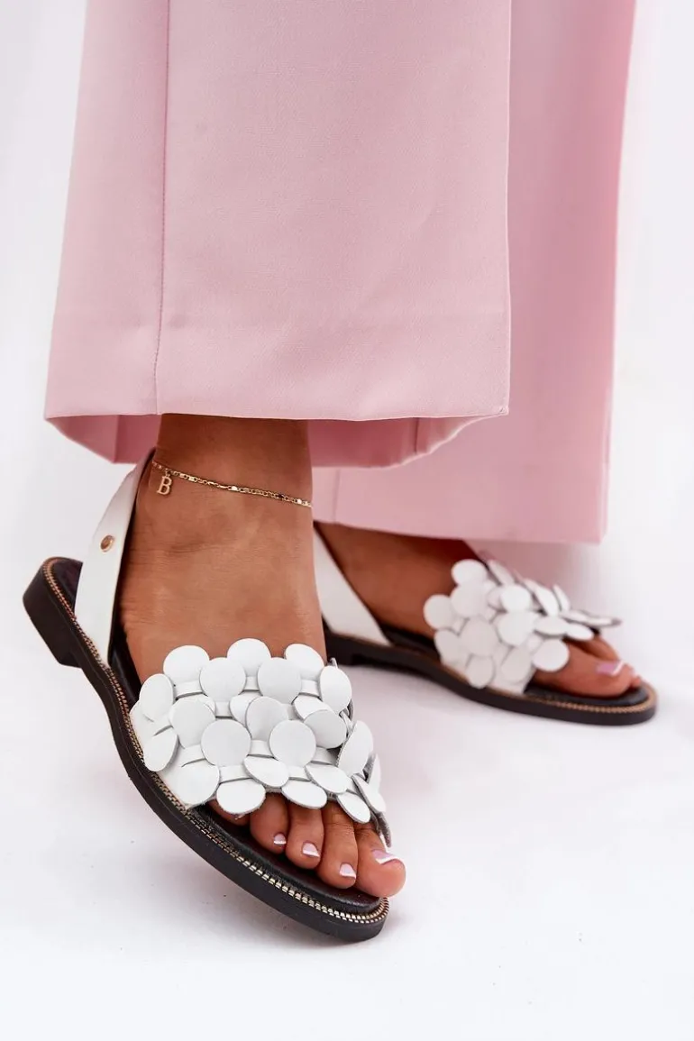 Skórzane Sandały Na Płaskim Obcasie Zazoo 40425 Białe