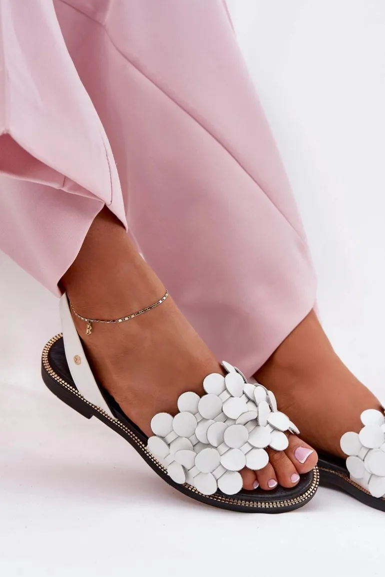 Skórzane Sandały Na Płaskim Obcasie Zazoo 40425 Białe