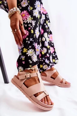 Skórzane Sandały Na Platformie Jasnoróżowe Tessy