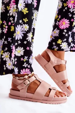 Skórzane Sandały Na Platformie Jasnoróżowe Tessy
