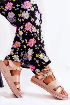 Skórzane Sandały Na Platformie Jasnoróżowe Tessy