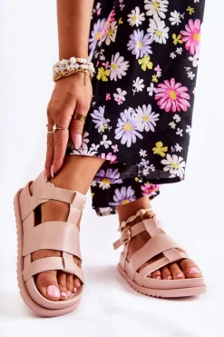 Skórzane Sandały Na Platformie Jasnoróżowe Tessy