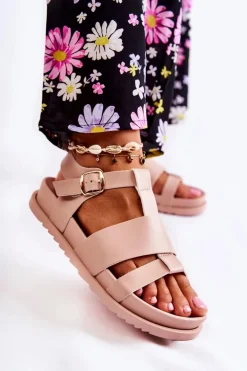 Skórzane Sandały Na Platformie Jasnoróżowe Tessy