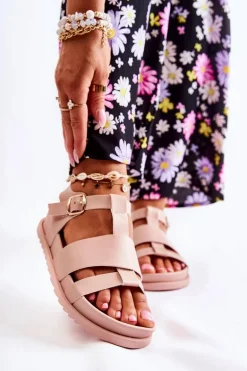 Skórzane Sandały Na Platformie Jasnoróżowe Tessy