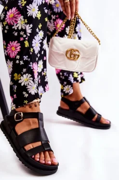 Skórzane Sandały Na Platformie Czarne Tessy