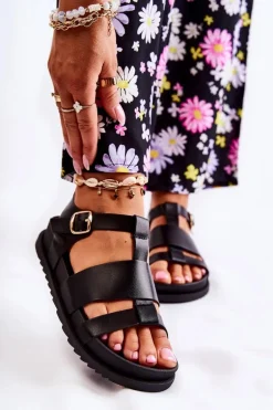 Skórzane Sandały Na Platformie Czarne Tessy