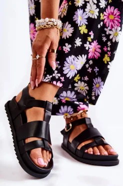 Skórzane Sandały Na Platformie Czarne Tessy