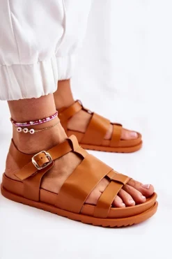 Skórzane Sandały Na Platformie Camel Tessy