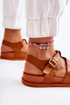 Skórzane Sandały Na Platformie Camel Tessy