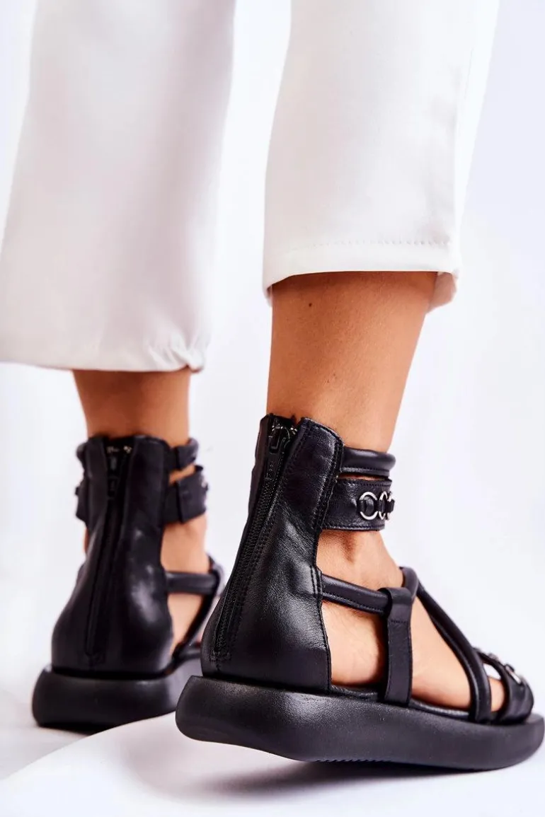 Skórzane Sandały Na Platformie Maciejka 05559-01 Czarne