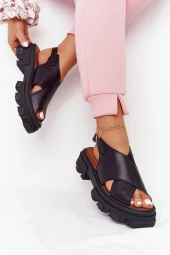 Skórzane Sandały Na Platformie Lewski Shoes 3018-0 Czarne