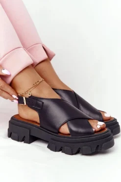 Skórzane Sandały Na Platformie Lewski Shoes 3018-0 Czarne