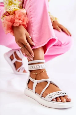 Skórzane Sandały Na Platformie Maciejka 05559-11 Białe