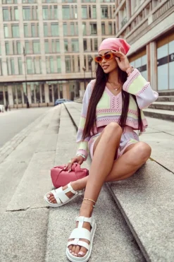 Skórzane Sandały Na Platformie Białe Tessy