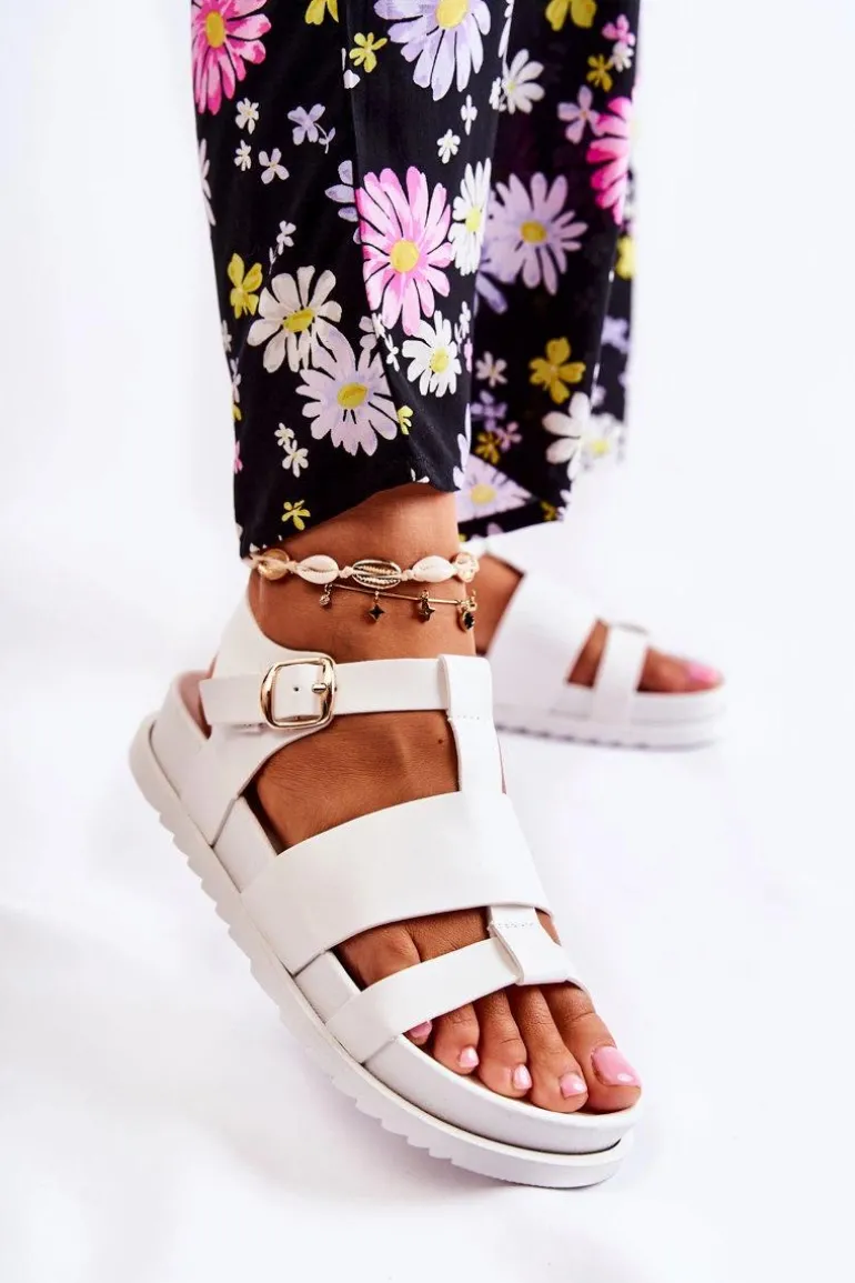 Skórzane Sandały Na Platformie Białe Tessy