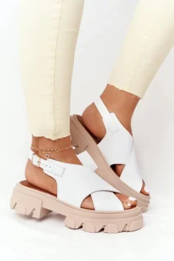 Skórzane Sandały Na Platformie Lewski Shoes 3018-0 Białe