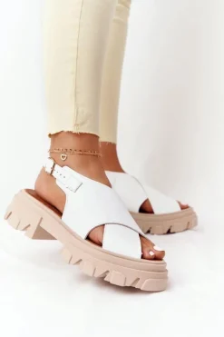 Skórzane Sandały Na Platformie Lewski Shoes 3018-0 Białe