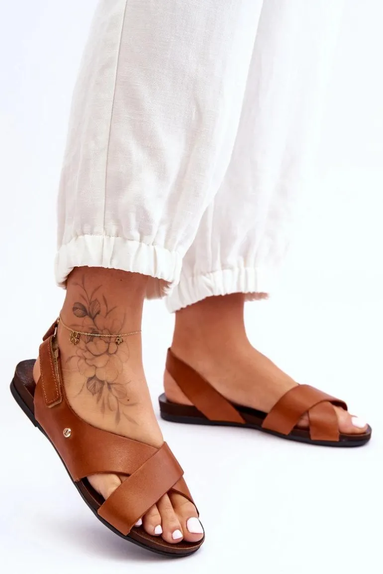 Skórzane Sandały Na Rzep Brązowe Lemar Addison