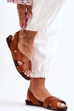 Skórzane Sandały Na Rzep Brązowe Lemar Addison