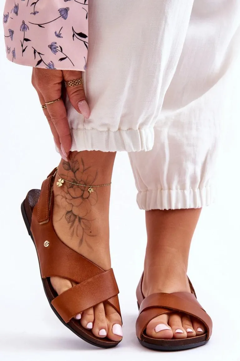 Skórzane Sandały Na Rzep Brązowe Lemar Addison