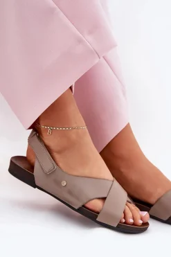 Skórzane Sandały Na Rzep Zazoo 40141 Ciemnobeżowe