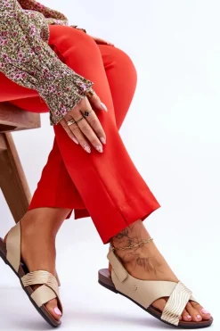 Skórzane Sandały Na Rzep Złoto-Beżowe Lemar Addison