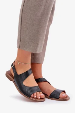 Skórzane Sandały Na Sprzączkę Z Tłoczeniem Lewski 3041 Czarne