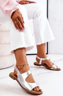 Skórzane Sandały Na Sprzączkę Lewski 3041 Srebrne