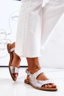 Skórzane Sandały Na Sprzączkę Lewski 3041 Srebrne