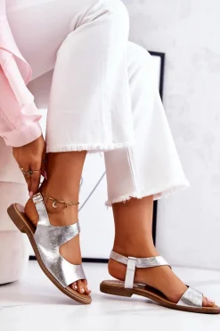 Skórzane Sandały Na Sprzączkę Lewski 3041 Srebrne