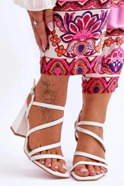 Skórzane Sandały Na Słupku Białe Florentina