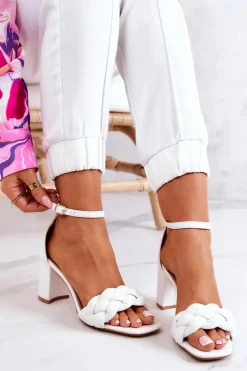 Skórzane Sandały Na Słupku Białe Lorelei