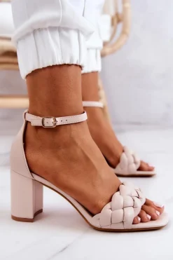 Skórzane Sandały Na Słupku Beżowe Lorelei