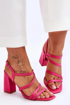 Skórzane Sandały Na Słupku Fuksja Florentina