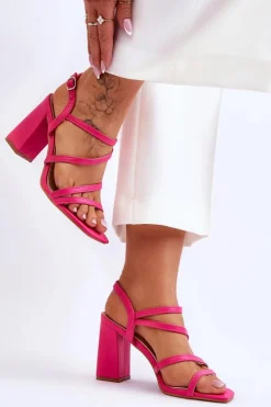 Skórzane Sandały Na Słupku Fuksja Florentina
