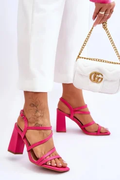 Skórzane Sandały Na Słupku Fuksja Florentina