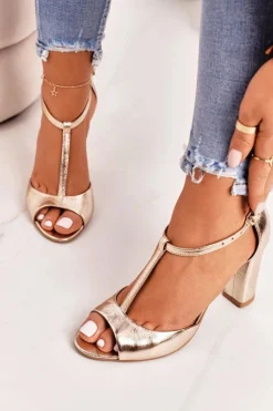 Skórzane Sandały Na Słupku Laura Messi 1916 Złote