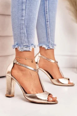 Skórzane Sandały Na Słupku Laura Messi 1916 Złote