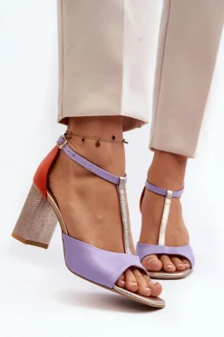 Skórzane Sandały Na Słupku Laura Messi 2759 Fioletowe