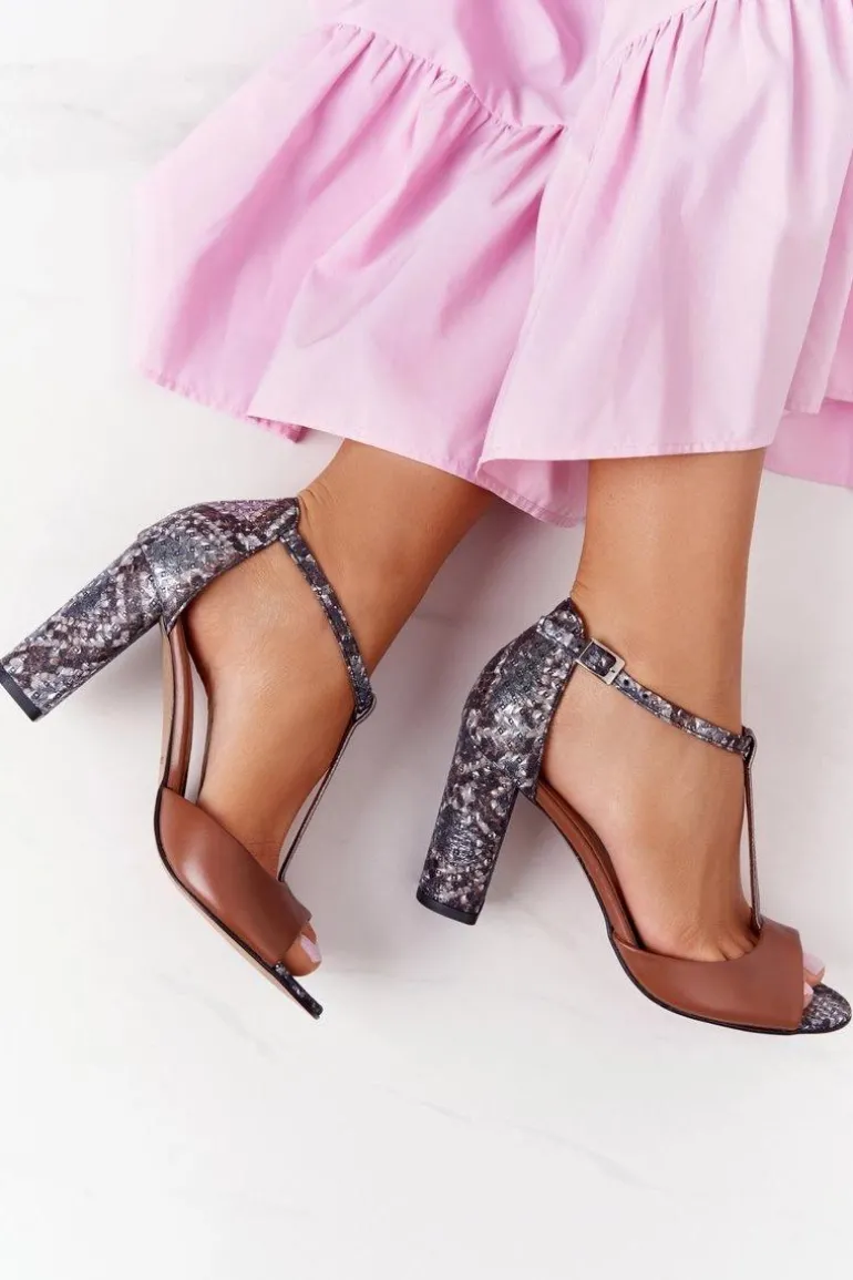 Skórzane Sandały Na Słupku Laura Messi 1916 Brązowe