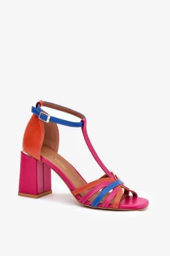 Skórzane Sandały Na Słupku Laura Messi 2879 Multikolor