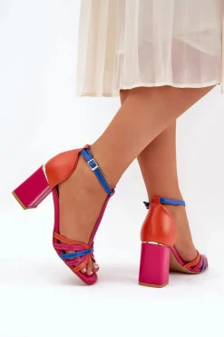 Skórzane Sandały Na Słupku Laura Messi 2879 Multikolor