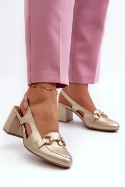Skórzane Sandały Na Słupku Maciejka 06419-25 Złote