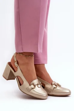Skórzane Sandały Na Słupku Maciejka 06419-25 Złote