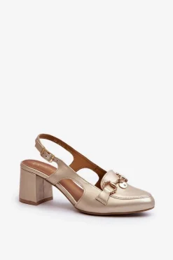 Skórzane Sandały Na Słupku Maciejka 06419-25 Złote
