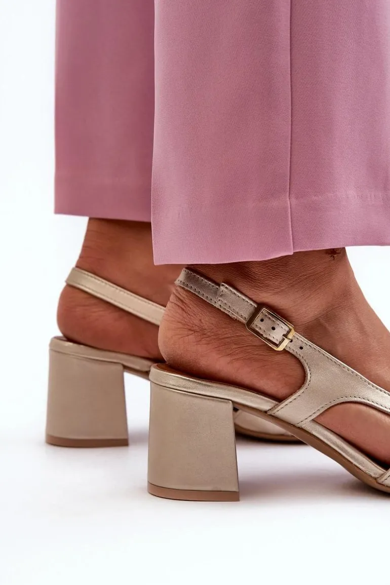 Skórzane Sandały Na Słupku Maciejka 06419-25 Złote