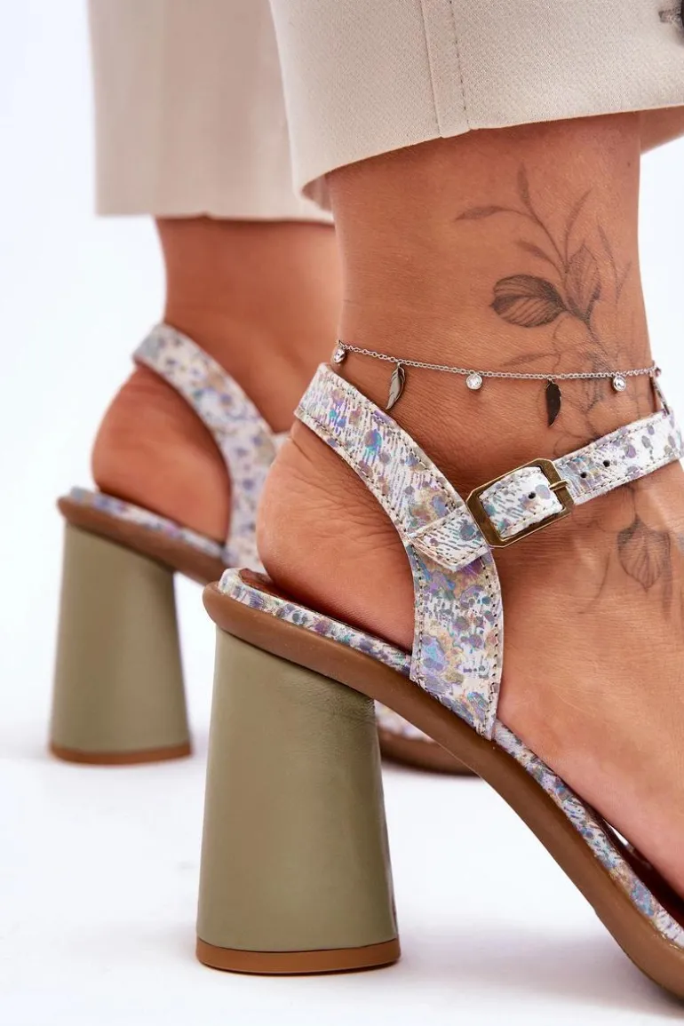 Skórzane Sandały Na Słupku Maciejka 06029-24 Biało-Zielone