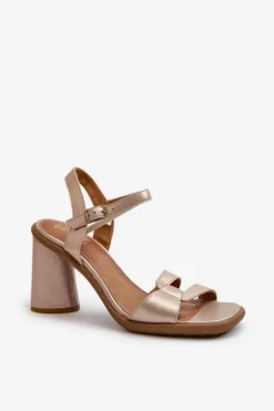 Skórzane Sandały Na Słupku Maciejka 06029-25 Złote