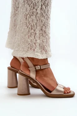 Skórzane Sandały Na Słupku Maciejka 06029-25 Złote