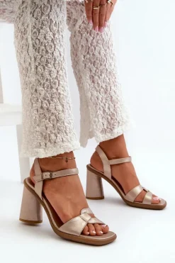 Skórzane Sandały Na Słupku Maciejka 06029-25 Złote